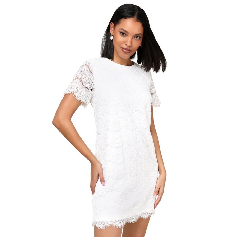 Lulus Take Me to Brunch Ivory Lace Shift Dress size Small NWT